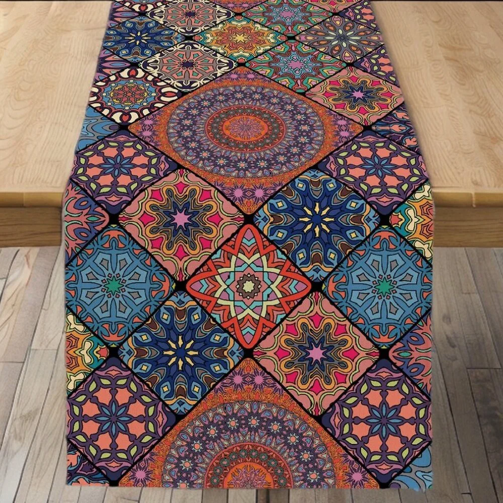 Boho Table Runner Bohemian Cottage Farmhouse Decor Dining Decorative Cloth 13x72